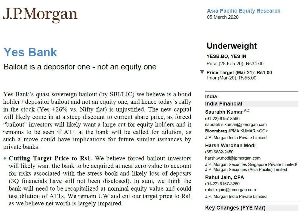 Stocktalk jp morgan yesbank price taregt rs1