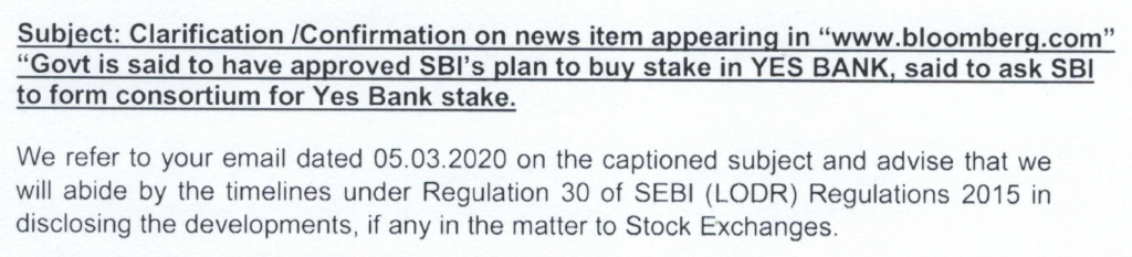 Stocktalk yesbank sbi news clarification
